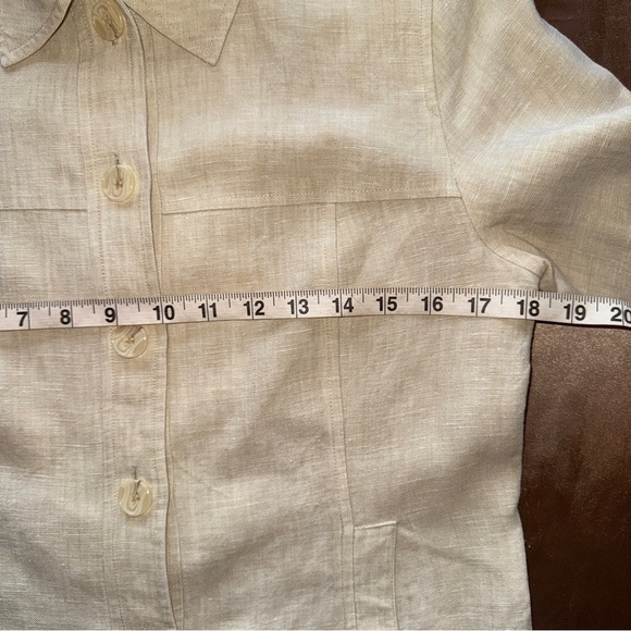 Magaschoni Linen Cropped Button-Front Jacket Shirt Pale Cream Yellow Lined Sz 6 - Picture 10 of 14